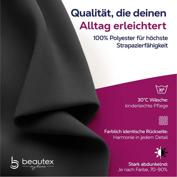 Beautex Verdunkelungsvorhang Verdunkelungsgardine Kräuselband Vorhang blickdicht abdunkelnd, Kräuselband (1 St), verdunkelnd – Bild 1