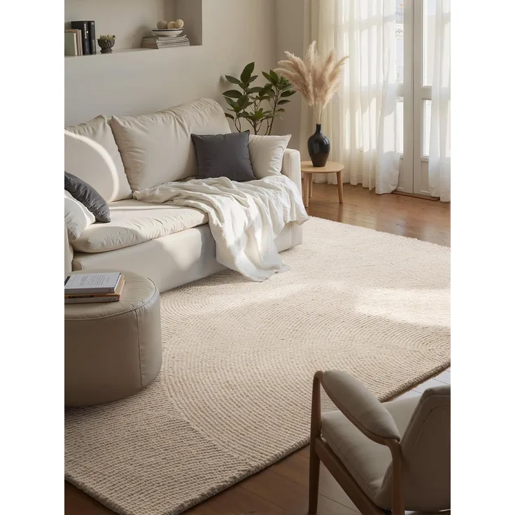 HANSE Home Wollteppich Calmio, auch als Läufer und in rund, rechteckig, Höhe: 18 mm, Handgetuftet, Wolle, Natur, Wohnzimmer, Schlafzimmer, Skandi, Hygge