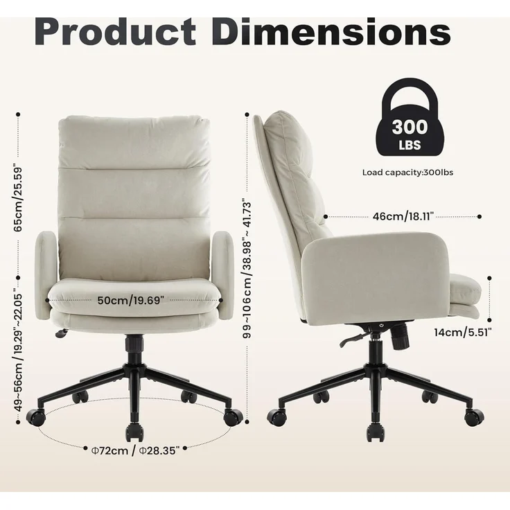 Schminktisch Stuhl mit Rollen Bürostuhl Ergonomisch Beige – Bild 3