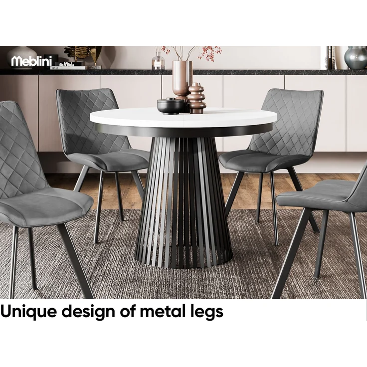 MEBLINI Esstisch Rund Ausziehbar aus Metall - 100-176x77cm - LAMORE - Weiß Matt/Schwarz Matt - Loft - Esszimmertisch Modern - Küchentisch - Ausziehtisch - Round Dining Table - Esszimmertische - Weiß Matt/Schwarz Matt – Bild 4