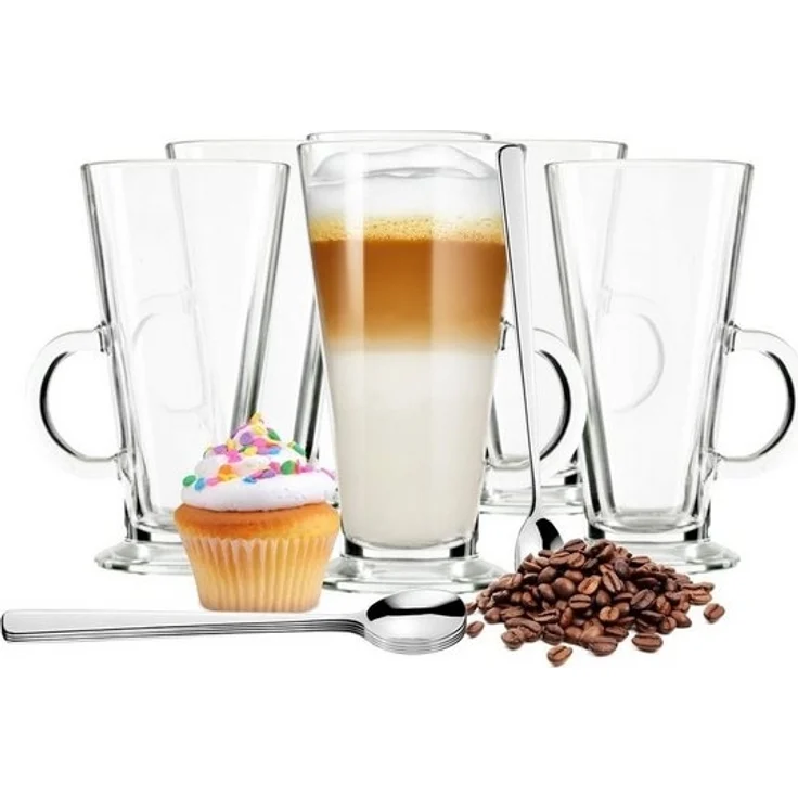 6 Latte Macchiato Gläser 280ml mit Henkel und 6 Löffel, Tee-/ Kaffeegläser – Bild 4