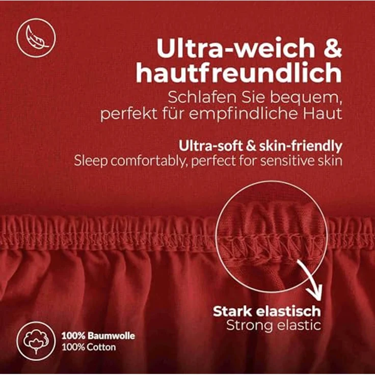 etérea Comfort Jersey Spannbettlaken Kirsche 200x200 cm - 200x220 cm – Bild 5