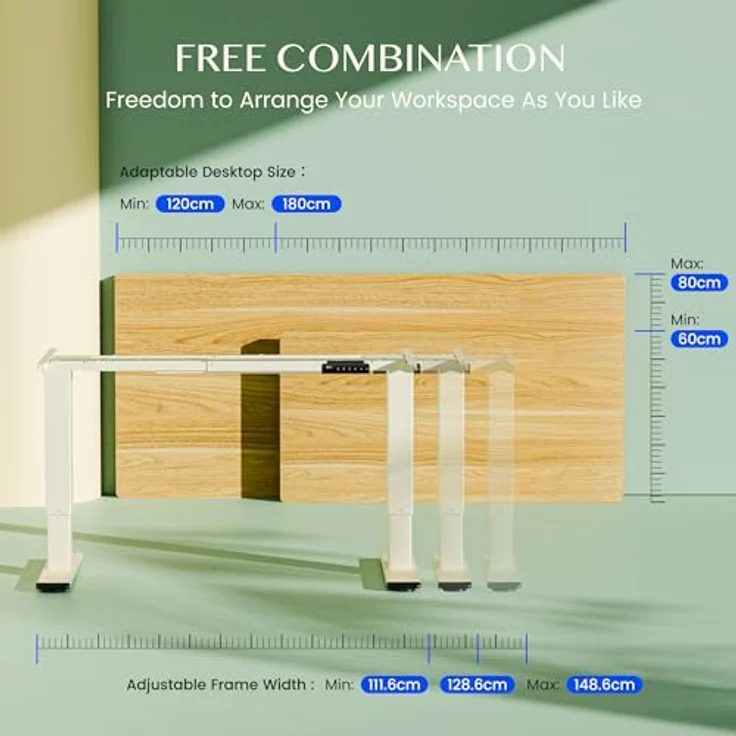 FLEXISPOT Höhenverstellbarer Schreibtisch Gestell, Elektrisch Tischbeine mit 2 Motoren & LED-Höhenanzeige & 4 Speicherfunktionen, inkl. 2 Haken & Kabelmanagement, Mousseweiß – Bild 7