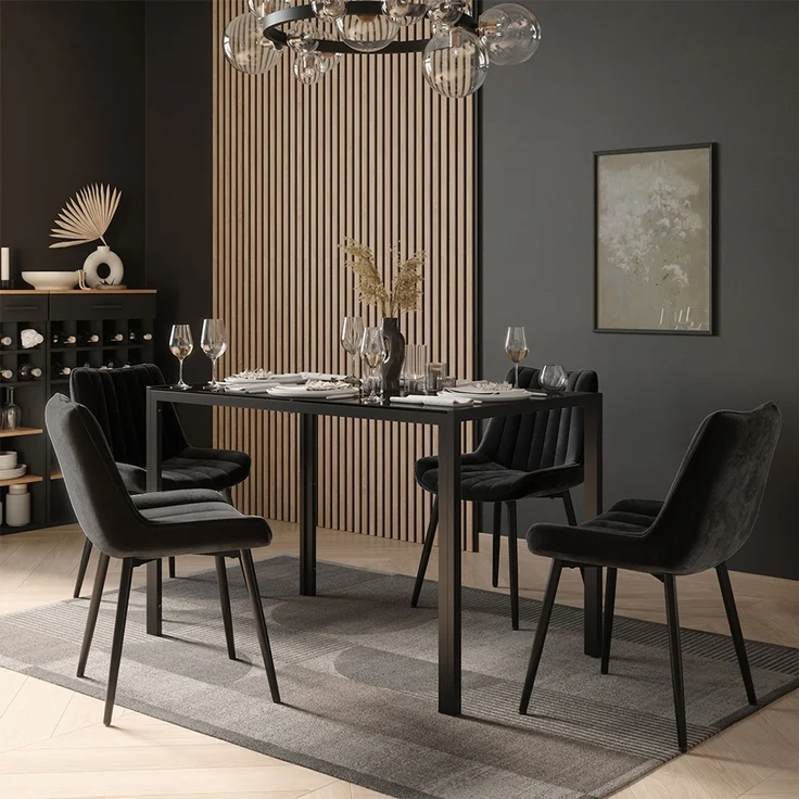 Esstisch Set Grand Schwarz 120 x 70 cm mit 4 Stühlen (Schwarz) Vicco – Bild 3