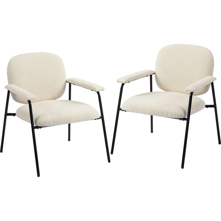 Wohnora-Set aus 2 Lounge-Sesseln, Chenille-Akzentstühle mit konturierter Rückenlehne, gepolsterten Armlehnen, Creme,H 765cm x T 670cm x B 640cm