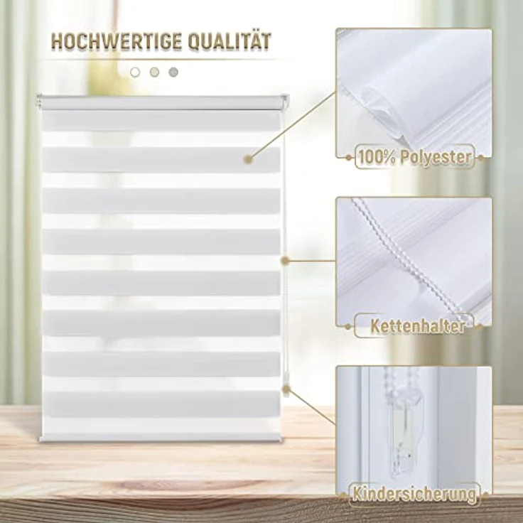Deswell Doppelrollo Klemmfix ohne Bohren Weiß B65 x H210 cm (Stoffbreite 61cm) Rollos für Fenster ohne Bohren für Fenster mit Lichtdurchlässig & Verdunkelnd/Höhe Stufenlos Verstellbar – Bild 8