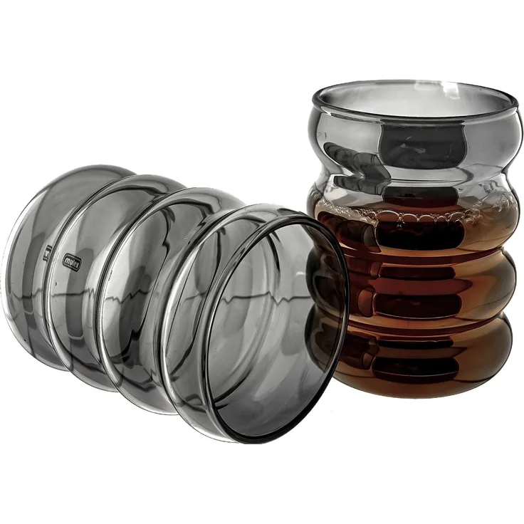 4er Set Wave-Style Trinkgläser-Set in Schwarz Kaffeegläser Getränkebecher - 300 ml