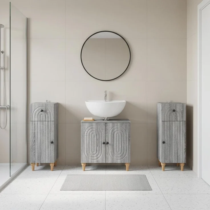 vidaXL 3-teiliges Badezimmer-Schranksystem ALKMAAR 3 stk. Sonoma-Grau 3417996 – Bild 1