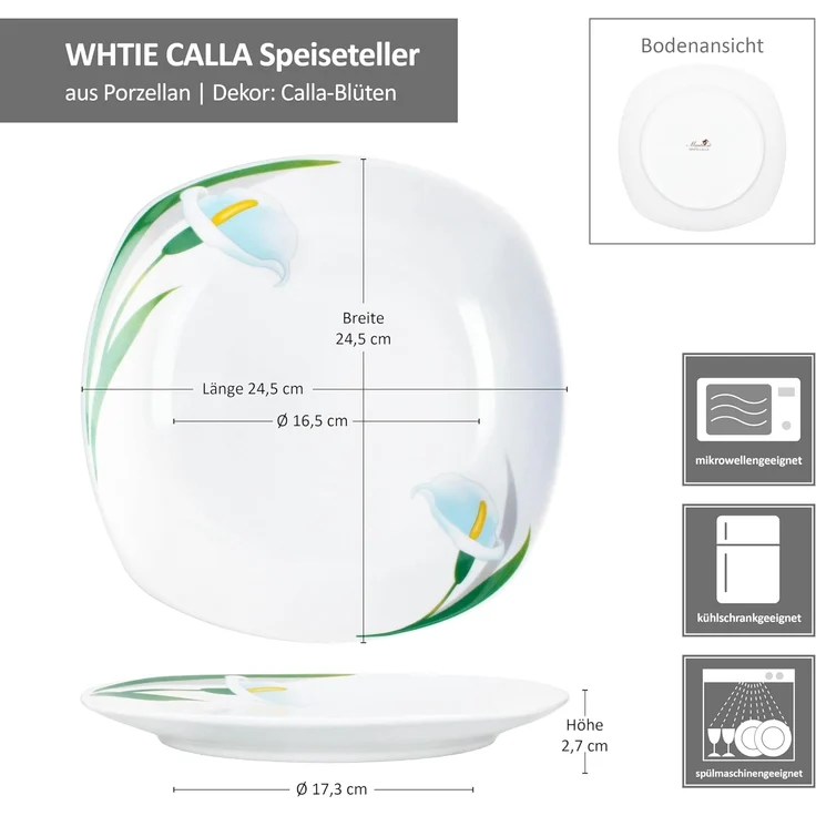 MamboCat Speiseteller 6x White Calla Speiseteller Porzellan 6 Pers Platte groß floral – Bild 6