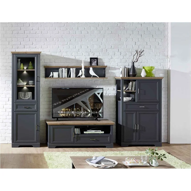 Vitrine Jena / Jasmin, Holzwerkstoff, Grau, Schwarz, 66 x 204 x 42 cm – Bild 2