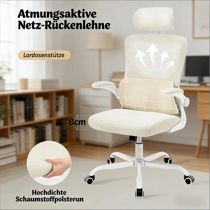 Atmungsaktiver Computerstuhl,Hohe Rückenlehne Konferenzstuhl,Bürostuhl,Bequemer Spielstuhl,Bürostuhl mit Rädern(nur mit Bürostühlen)--Beige--67.5x62x123.5cm--YOUDENOVA – Bild 3