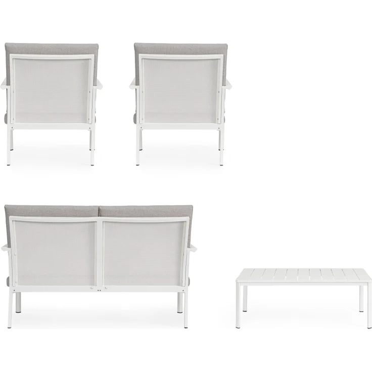 Garten-Set Konnor Aluminium, modern und wetterfest mit abnehmbaren Kissen, weiß-grau, 4-teilig – Bild 9