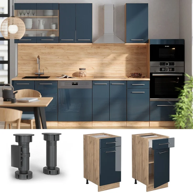 Küchenunterschrank Fame-Line Dunkelblau Hochglanz 40 cm ohne Arbeitsplatte Vicco – Bild 2