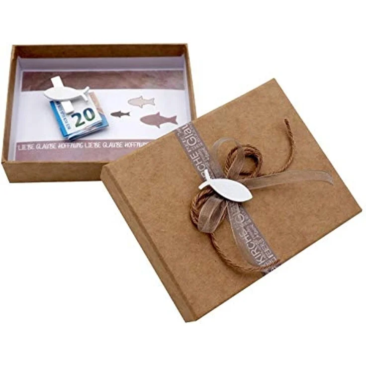 ZauberDeko Geschenkbox Geldgeschenk Verpackung Fisch Natur Taupe Kommunion Konfirmation Braun – Bild 4