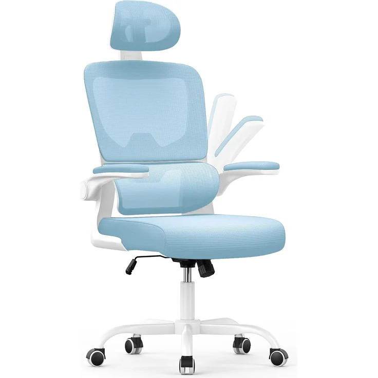 naspaluro Bürostuhl, Ergonomischer Schreibtischstuhl mit Verstellbarer Kopfstütze, Armlehnen, Dynamischer Lordosenstütze, Drehstuhl mit Atmungsaktivem Netzbezug für das Home Office,Blau