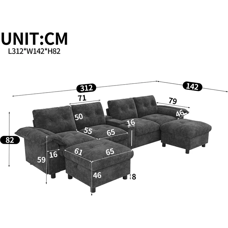 Modulares 6-Sitzer-Ecksofa, B 312 x T 142 x H 82 cm, Chenille, U- oder L-Form – Bild 5