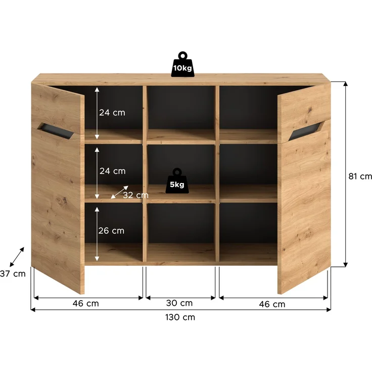 Sideboard (B/H/T: 130x81x37 cm) in Artisan Eiche Nachbildung – Bild 4