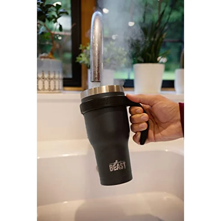 BEAST Edelstahl Becher Vakuumisolierte Tasse Kaffeebecher Doppelwandige Reiseflasche Thermobecher mit Spritzfestem Deckel, Paket mit 2 Strohhalmen, Rohrbürste & Geschenkbox (20oz, Schwarz) – Bild 10