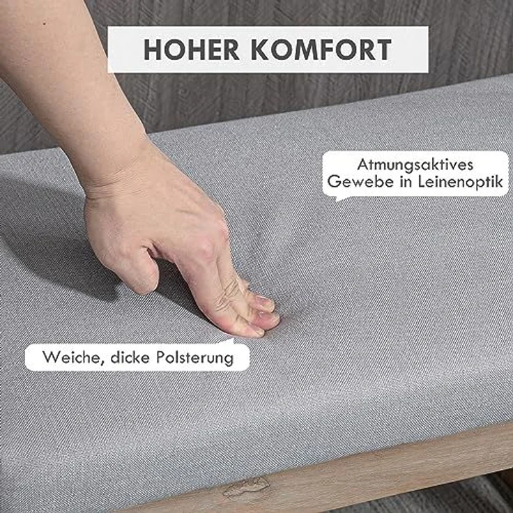HOMCOM Fußhocker Polsterhocker mit Leinenoptik, (Eingangbank, 1 St, Fußbank), Grau 68 x 38 x 42 cm – Bild 5