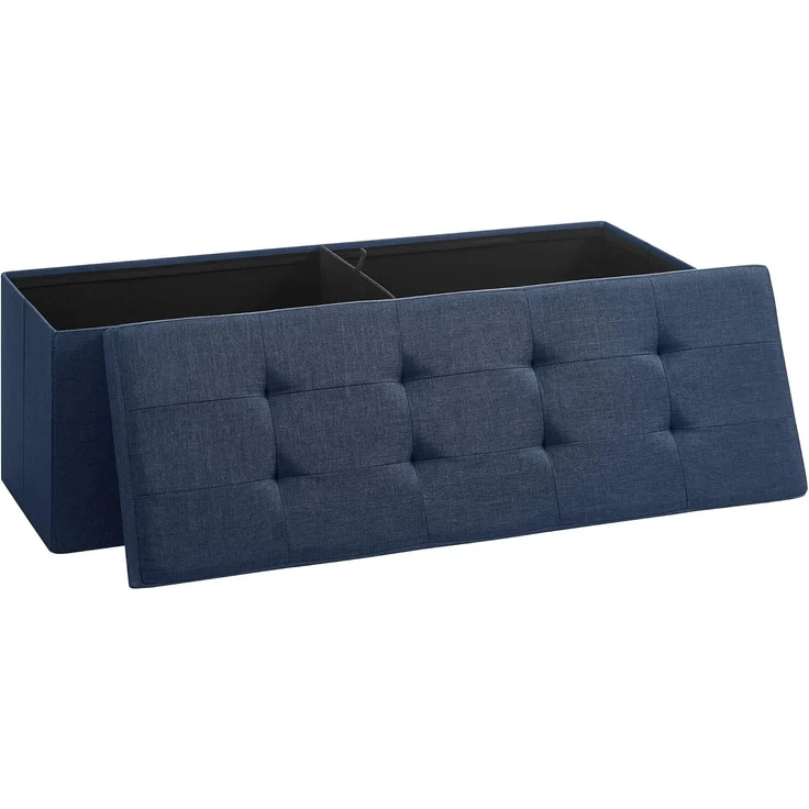 Sitzbank mit Stauraum, 110 cm, klappbare Sitztruhe, Aufbewahrungsbox, Fußbank, dunkelblau – Bild 1
