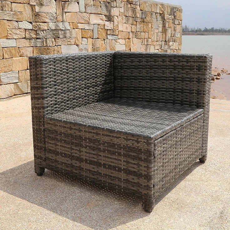 Polyrattan Lounge Gartensofa Set Hocker Tisch Sitzgruppe Grau Rattanmöbel Liege – Bild 5