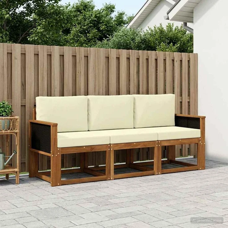 vidaXL Outdoor-Sofagarnitur 3 stk. 3-Sitzer Natur und Creme 3384941 – Bild 1