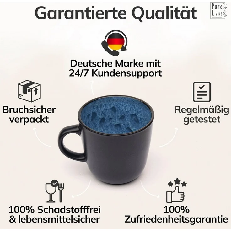 Steingut Kaffeetassen 6 Personen Ibiza TESTSIEGER, Traumhaftes Mediterranes Steingut Tassen Set, Stylisches Tee- und Kaffeebecher Set, Pure Living in Tiefblau – Bild 4