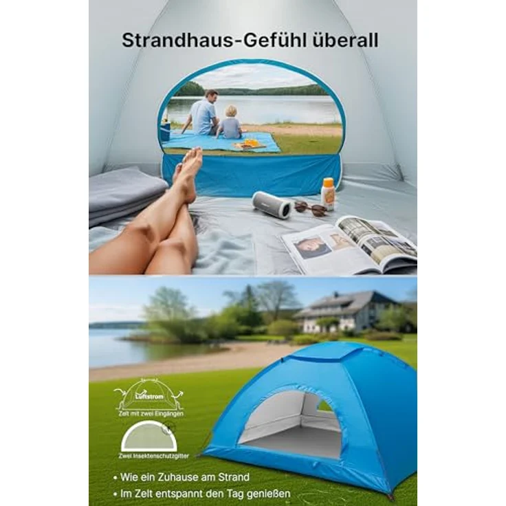 4smile Sonnenschirm Strand 6er-Set Blau – UV50+-Schutz, Ø 180 cm, mit großer Stranddecke (2 x 2 m), 2 x 1,5 m Strandmuschel, Sonnensegel Strand, Rasendorn für Sonnenschirm & robuster Schirmhülle – Bild 4