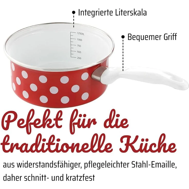GSW Topf-Set, Stahl-Emaille (Set, 7-tlg, je 1 Kochtopf Ø 16/20/24 cm, 1x Stielkasserolle Ø 16 cm), Induktion – Bild 3