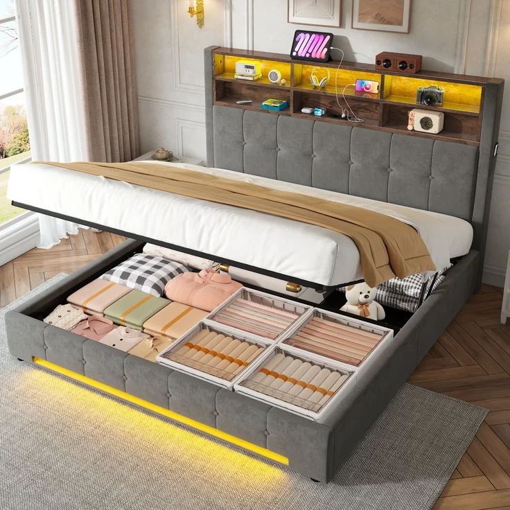 TavilaEcon Polsterbett mit Bettkasten und USB-C-Anschluss grau Liegefläche 180 × 200 cm – Bild 4