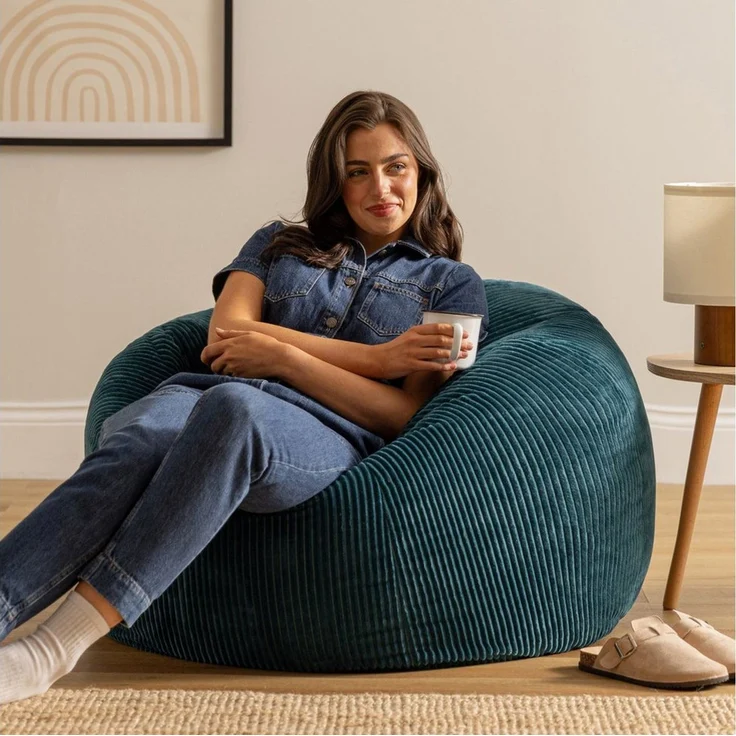 icon Klassischer Sitzsack „Kingston“, Cord, Groß, Sitzsäcke für das Wohnzimmer, Schlafzimmer, Sitzsack-Sessel für Erwachsene – Bild 2