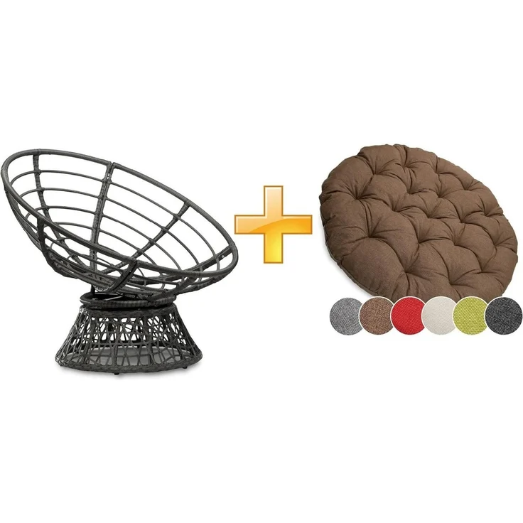 sunnypillow Rattanstuhl Papasansessel, Rattansessel mit Kissen rund Durchmesser 120 cm, Braun – Bild 2