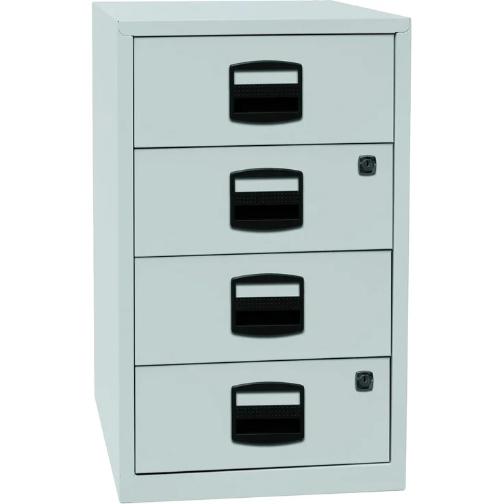Bisley Home Beistellschrank mit Schloss aus Stahlblech, 4 Universal-Schubladen abschließbar - Büroschrank für DIN A4 Dokumente, Kleinteile & Büromaterial - Farbe: silber, PFA4S-355 – Bild 9