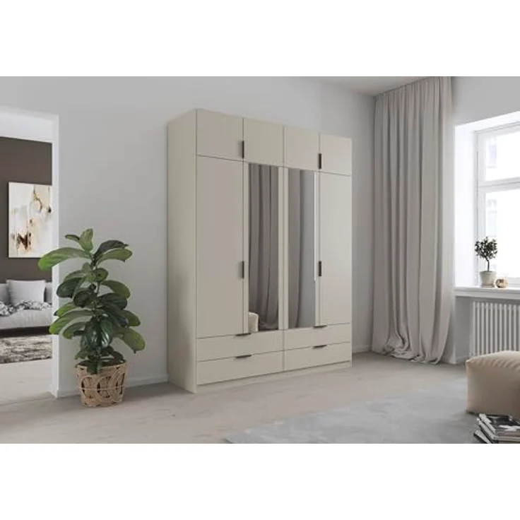 Rauch Möbel Lagoa, Kleiderschrank, Garderobe für Schlafzimmer, Kinderzimmer, Jugendzimmer 8-türig, mit Spiegel, 4 Schubladen, Farbe Beige, Breite 181 – Bild 3