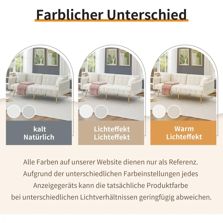 Sofabett 2-in-1 Samt,Zweisitzer mit verstellbarer Rückenlehne & Armlehnen, zum Gästebet,Weiß – Bild 7