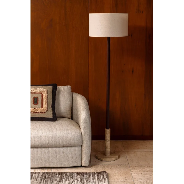DutchBone Stehlampe Jackson mit Leinenschirm und Travertin-Sockel, Beige 40x40x156 cm – Bild 7