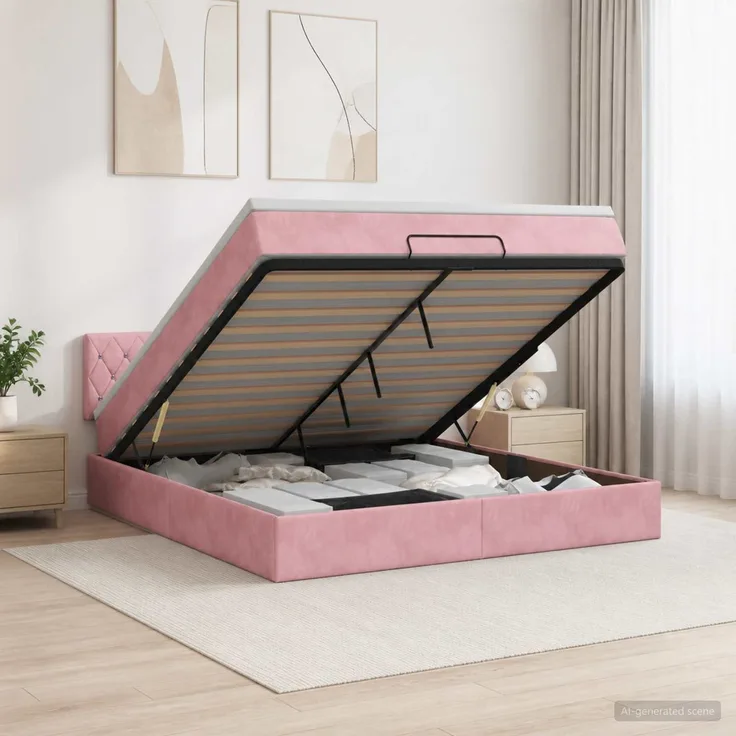 vidaXL Ottoman-Bett mit Matratze und LED Rosa 160 x 200 cm Samt 3457082
