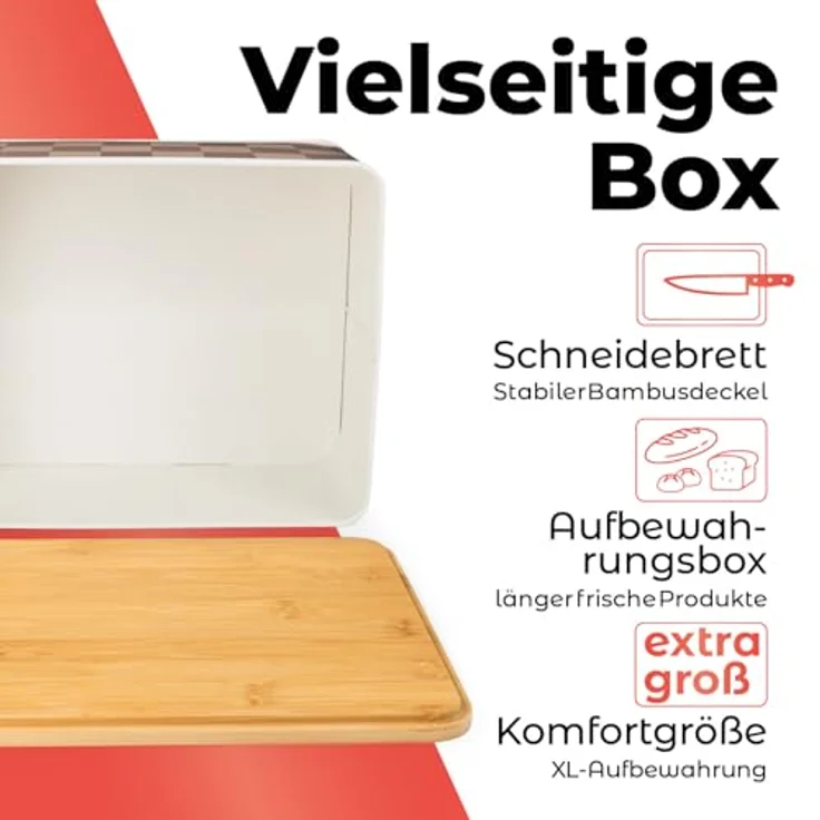 Lumaland Brotkasten Karo-Design 10l beige/weiß mit Bambusdeckel – Bild 3