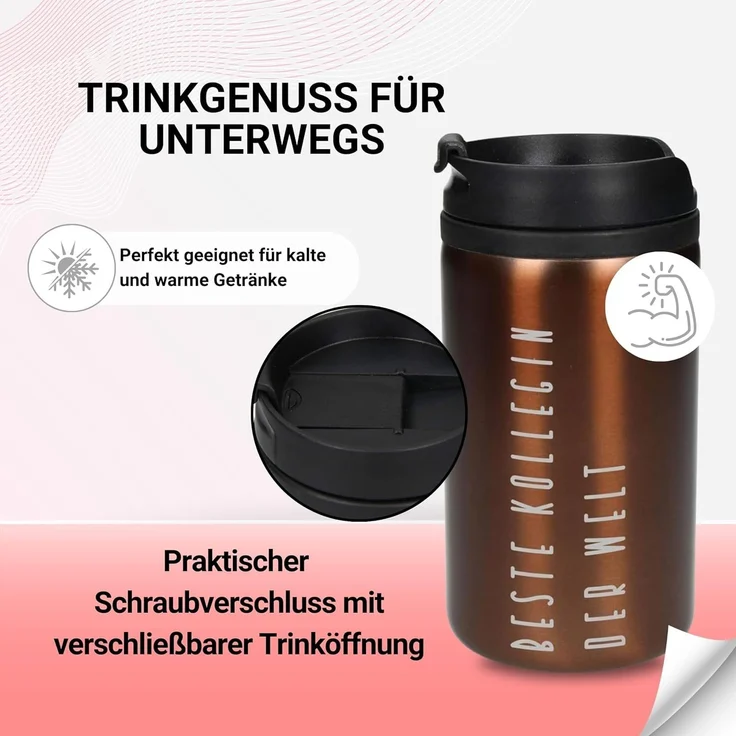 elasto Thermobecher 250 ml Edelstahlbecher doppelwandig isolierter Kaffeebecher, Coffee mug, Travel mug, Becher mit Deckel, Trinkbecher, Becher – Bild 3