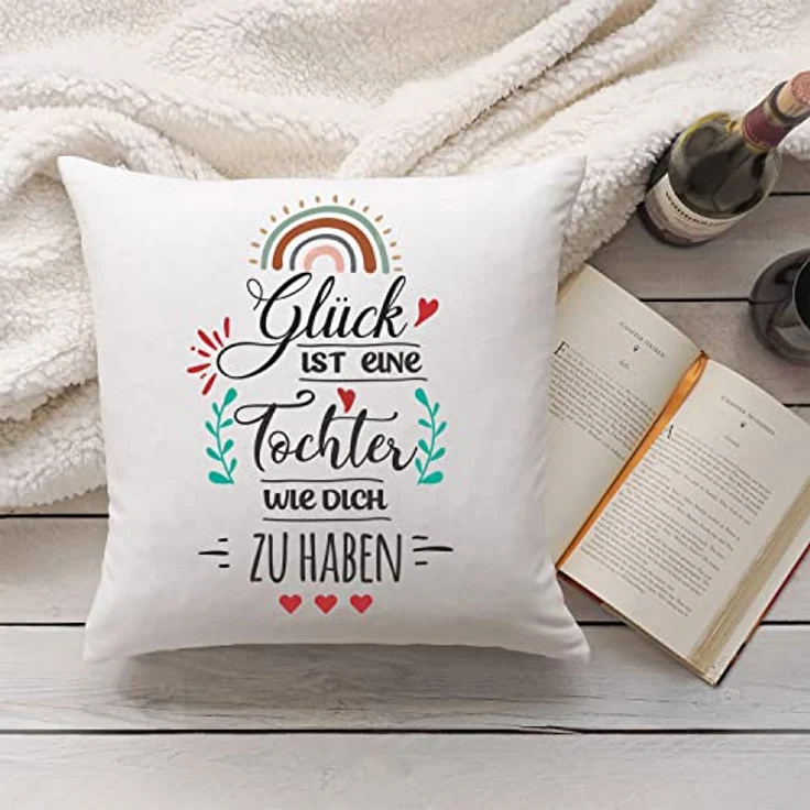 GRAVURZEILE Zierkissen mit Spruch - Glück ist - Geschenk für Freunde & Familie -, starke Farben ohne verblassen - Tochter - mit Füllung – Bild 4