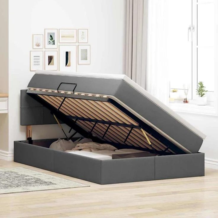 vidaXL LED-Speicherbett mit Matratze Dunkelgrau 120 x 200 cm Stoff 3371137 – Bild 4
