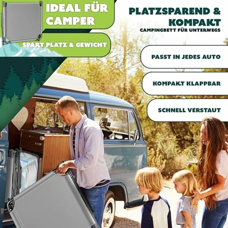 KESSER Campingbett klappbar mit Tragetasche, Nackenkissen, Vakuumtasche & Getränkehalter, Oxford-Gewebe grau / blau, 68 x 190 x 30 cm – Bild 7