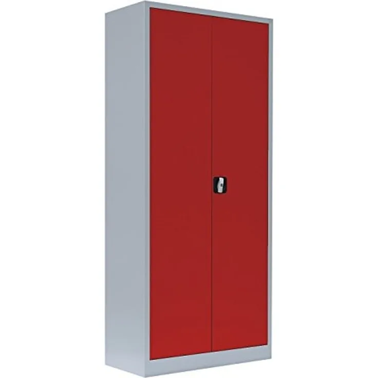 Stahl-Aktenschrank Metallschrank abschließbar Büroschrank Stahlschrank Lichtgrau/Rot 1800 x 800 x 383 mm 530334