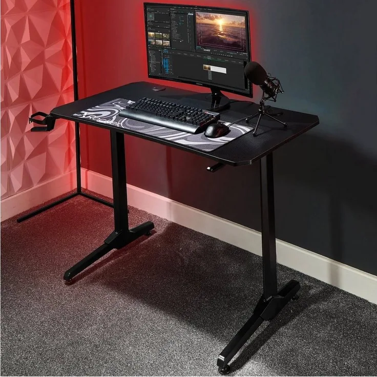 X Rocker Schreibtisch Panther Carbon Gaming Schreibtisch mit Mousepad & Kabeldurchführung