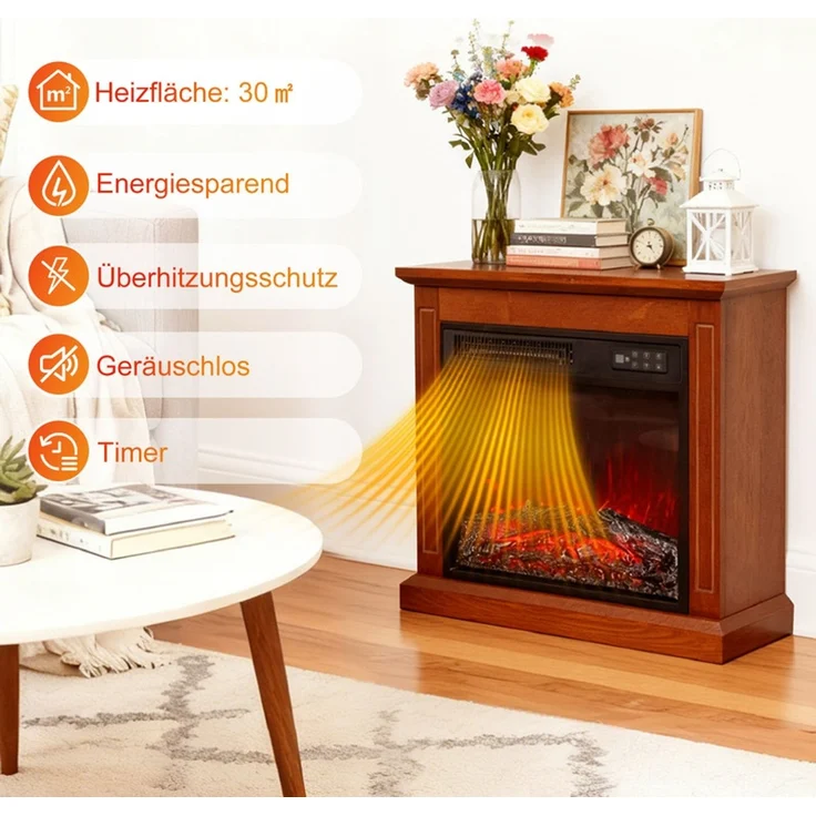 HOMAVO Elektrokamin mit Schrank, 18''/23'' Elektrokamin mit Heizung, 3D-Flammeneffekt, Fernbedienung, Timer(18'') – Bild 2