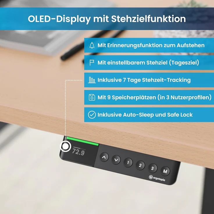 Desktopia Pro X - Elektrisch höhenverstellbarer Schreibtisch / Ergonomischer Tisch mit Memory-Funktion, Buche, Gestell Weiß, 180x80 cm – Bild 3