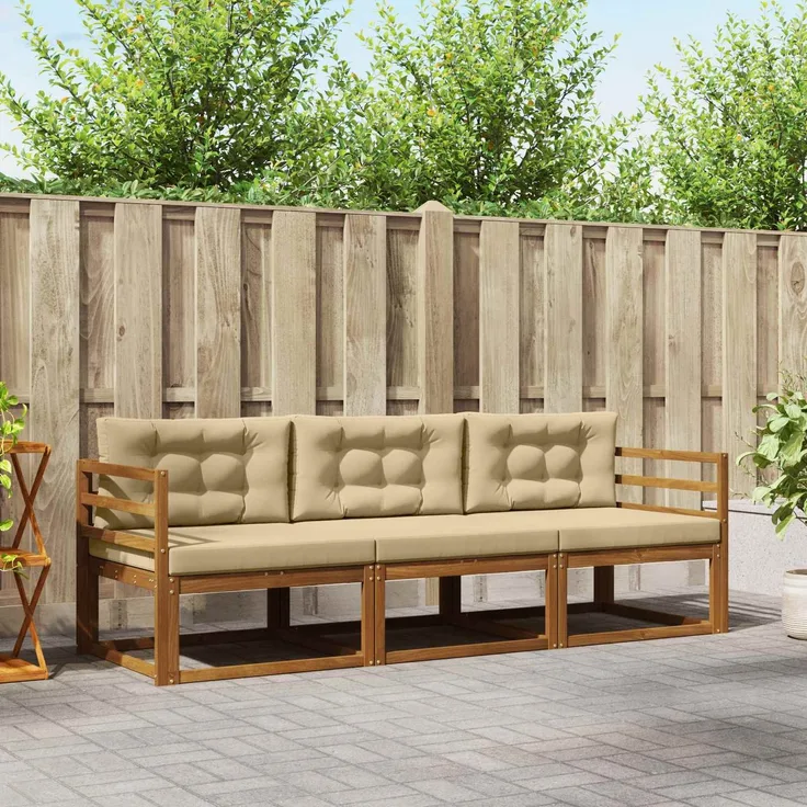 vidaXL Outdoor-Sofagarnitur 3 stk. 3-Sitzer Natur und Beige 3367111