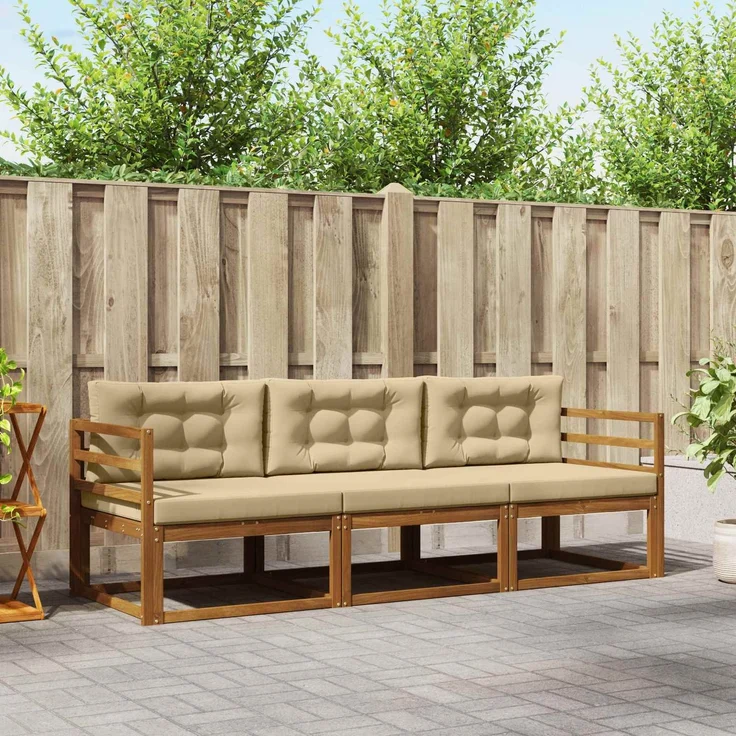 vidaXL Outdoor-Sofagarnitur 3 stk. 3-Sitzer Natur und Beige 3367111 – Bild 1