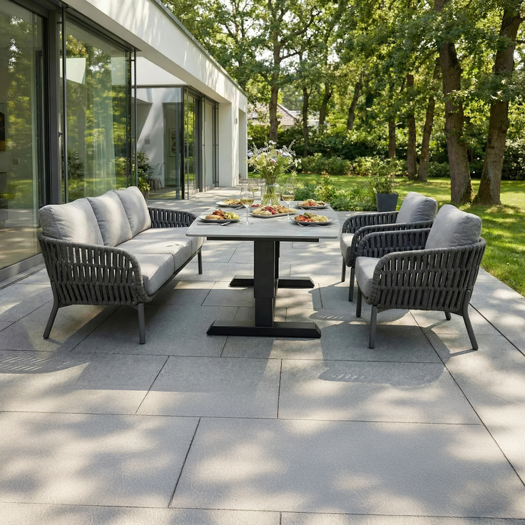 TERRANO Lifttisch 90x180, Bootsform Platte: Sintered Stone Beton-Optik, Gestell: Aluminium anthrazit – Bild 4