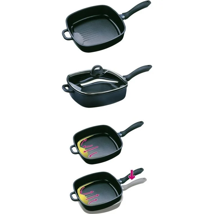 GSW Schmorpfanne Gourmet, Aluminiumguss, Fett-Trenn-Pfanne, robuste Qualtiät, 28x28 cm, Induktion – Bild 3